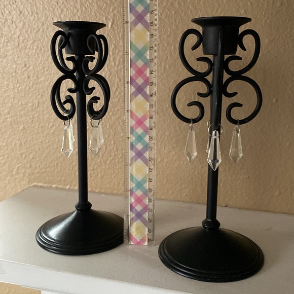 Partylite Black swirled and crystal pair of taper candle holders - Picture 3 of 4